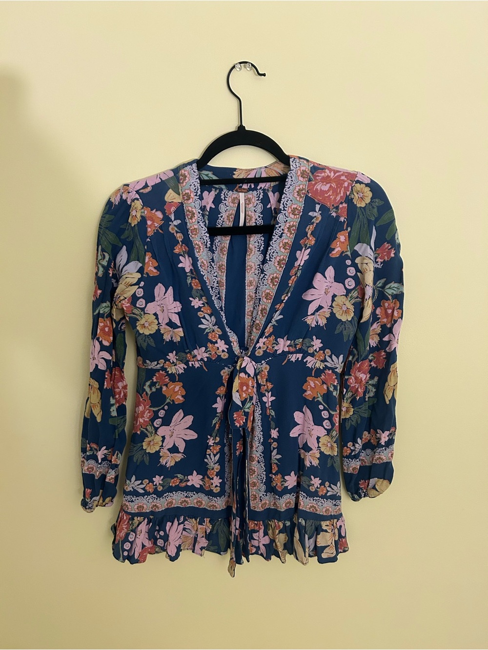 Free People Navy Floral Tie-Front Tunic